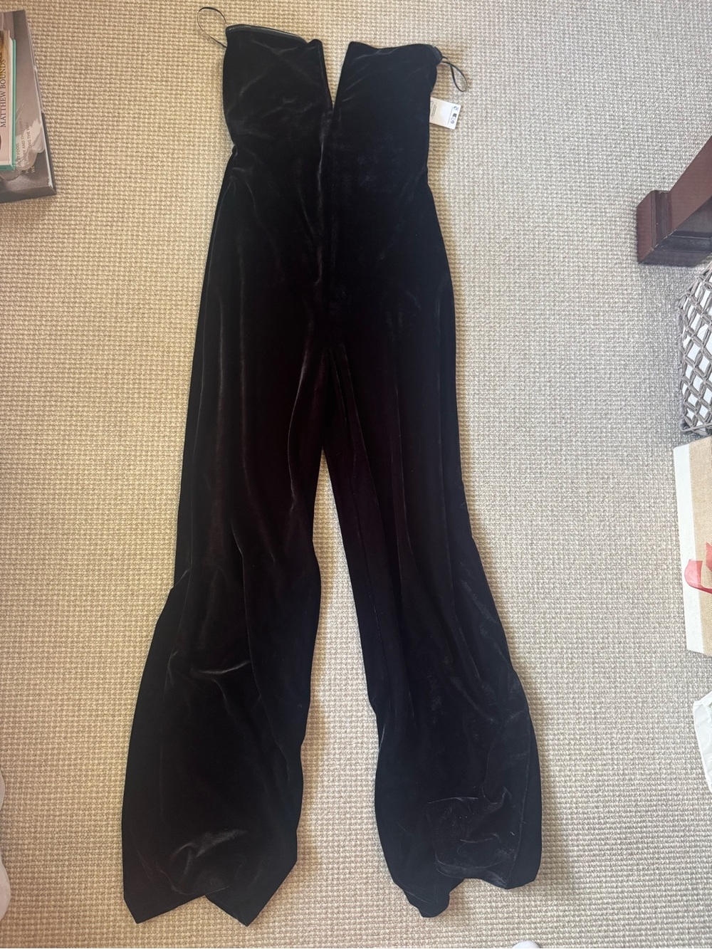 Mango Black Velvet Strapless Wide-Leg Jumpsuit